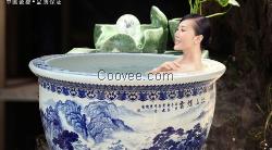 手绘青花陶瓷鱼缸 手工陶瓷大缸