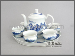 供應(yīng)青花“一統(tǒng)江山”陶瓷茶具