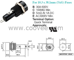 供应UL 30A 10X38mm 225保险丝座、保险
