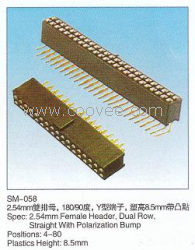 供应2.54mm双排母180/90度塑高8.5带凸点