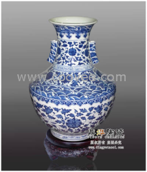 供應廠家批發 景德鎮傳統工藝 手工制作 青花瓷纏枝蓮雙耳羅漢瓶