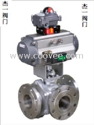 氣動三通法蘭球閥,Q644F型