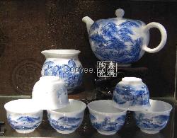 青花陶瓷茶具 青花山水套装茶具 礼品茶具