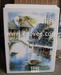 粉彩瓷瓷板画，粉彩山水陶瓷瓷板画