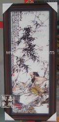 精美粉彩瓷瓷板画，手绘粉彩山水瓷板画