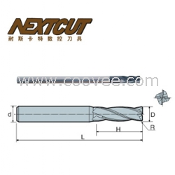 航太工业用四刃圆鼻立铣刀加长型